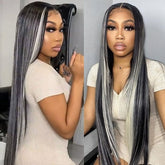 Highlight Grey Straight Hair 13x4 Lace Front Wig Colored Human Hair Wigs